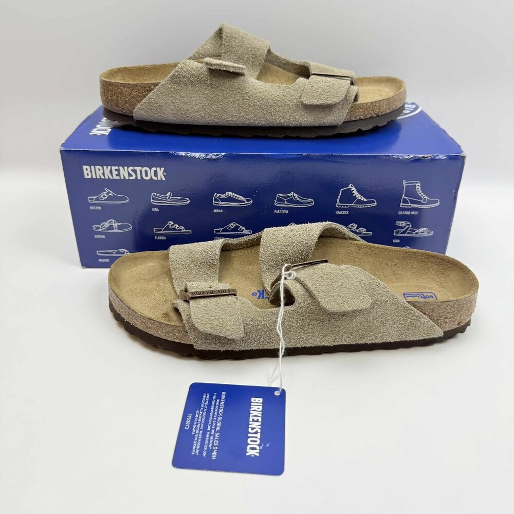 Birkenstock Womens Arizona Suede Sandals Taupe EU Size 40 Nerrow Fit